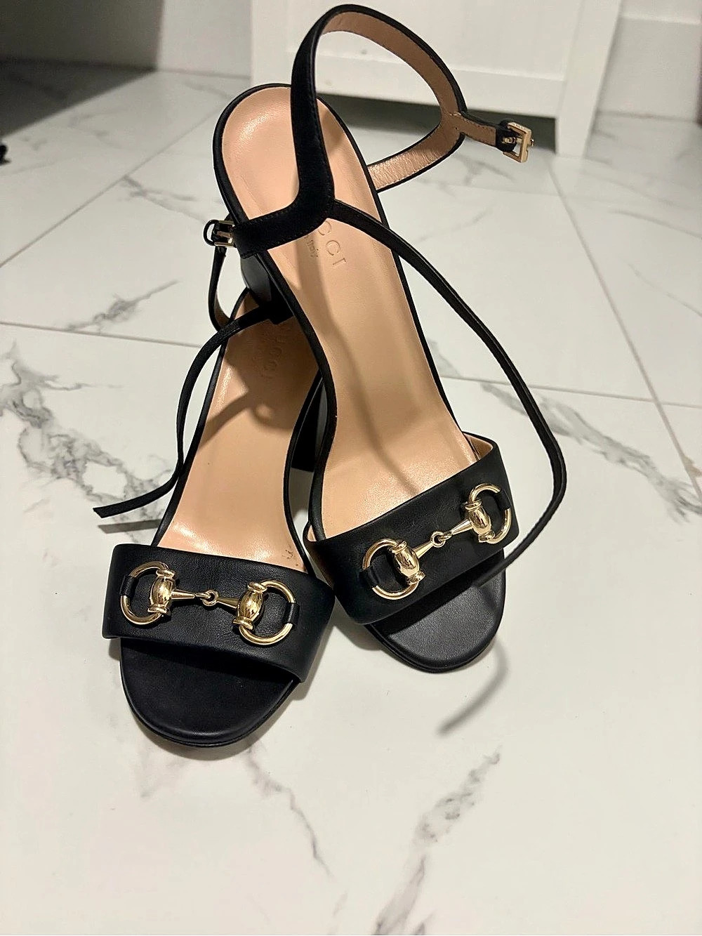 Gucci Lady Horsebit Leather Sandals Black